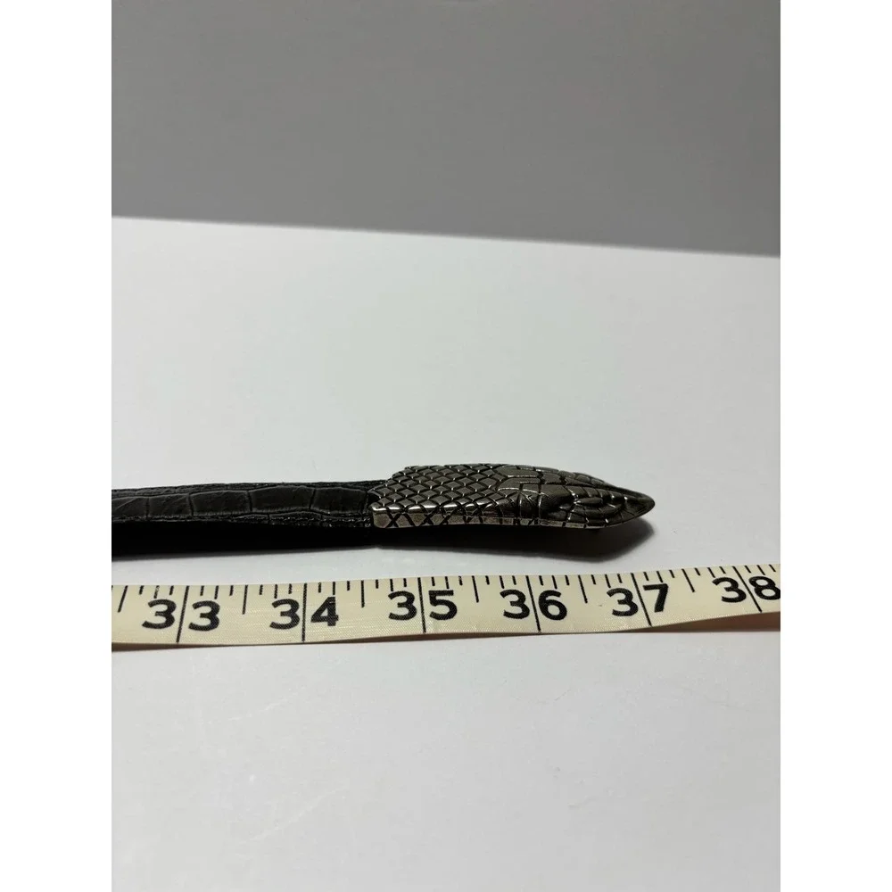 Avignon Snake Head Belt ML Black Crocodile Embossed Leather Silver Hardware